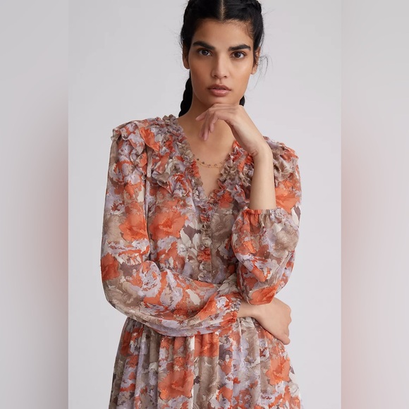 Anthropologie Current Air Ruffled Floral Mini Dress - Picture 6 of 16